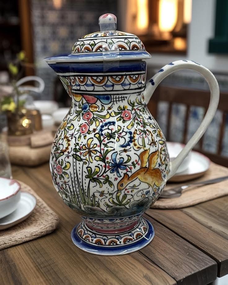 Hand-Painted Ceramic Pitcher — Faience, Hand-painted glaze, from Coimbra